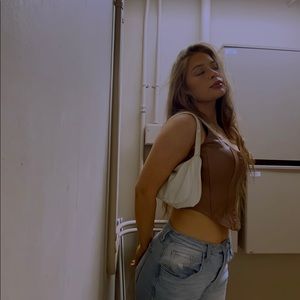 Faux leather brown (hook) corset top